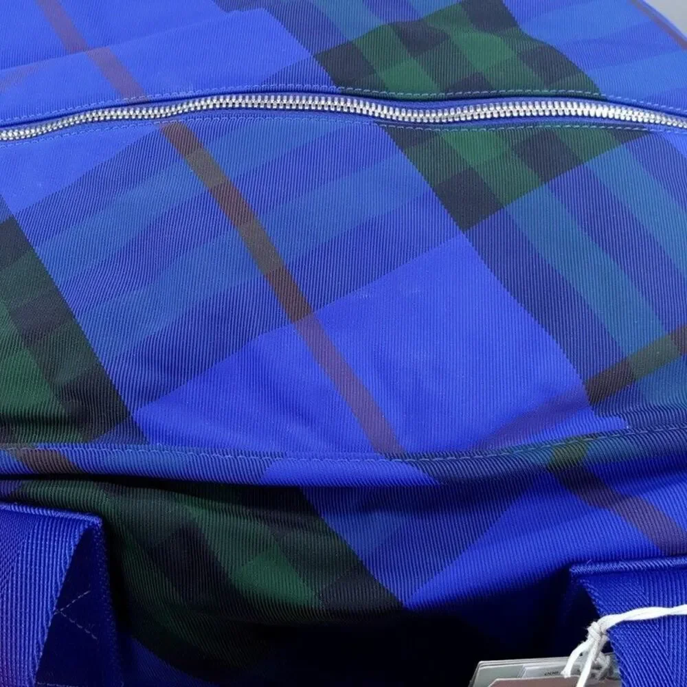BURBERRY Duffle Bag Blue Nylon Shield Check Plaid Authentic Unisex $2050